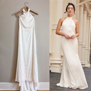 Eternity Together White Satin Halter Mermaid Maxi Dress